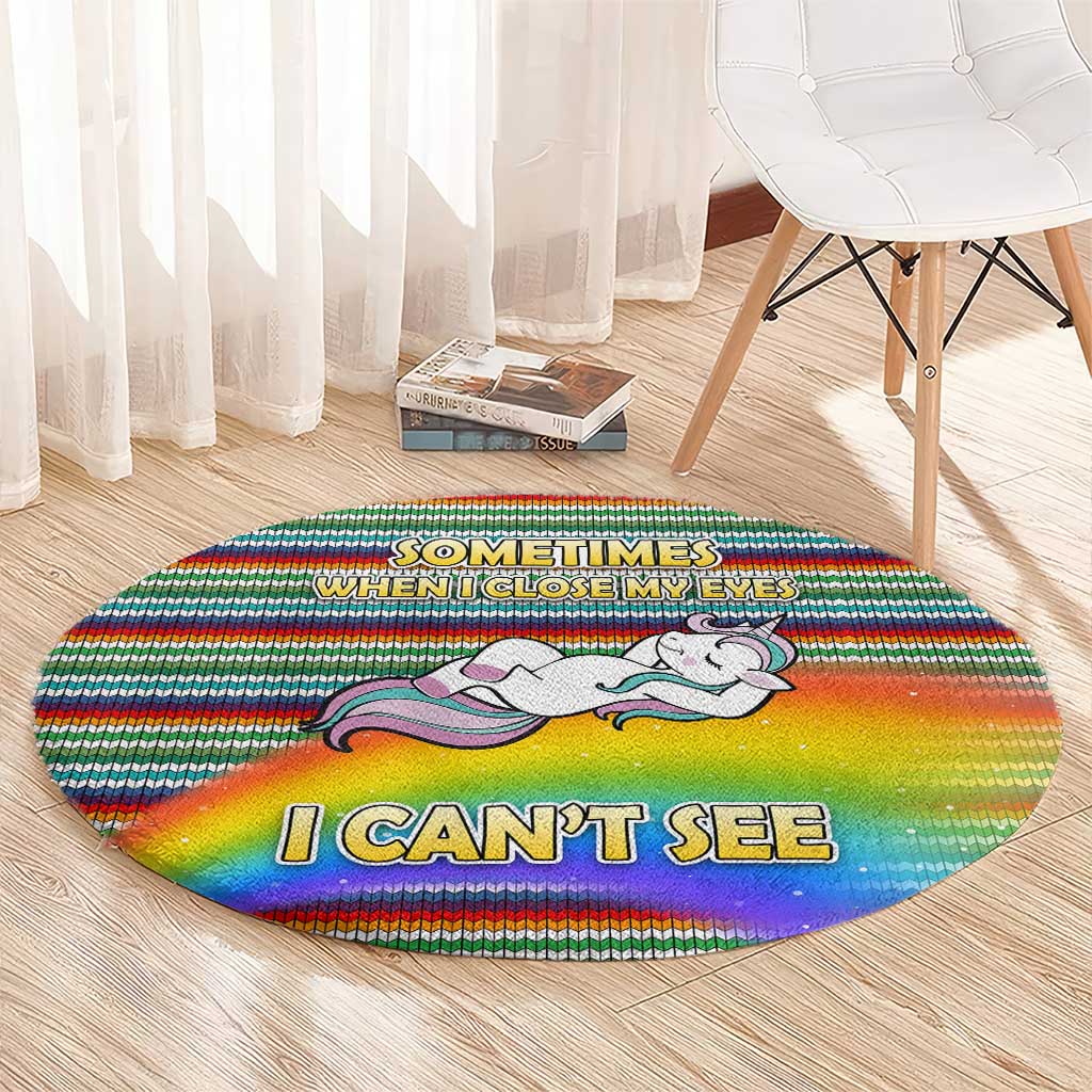 Funny Unicorn Sometimes When I Close My Eyes Christmas Round Carpet Xmas Holiday Patterns - Wonder Print Shop