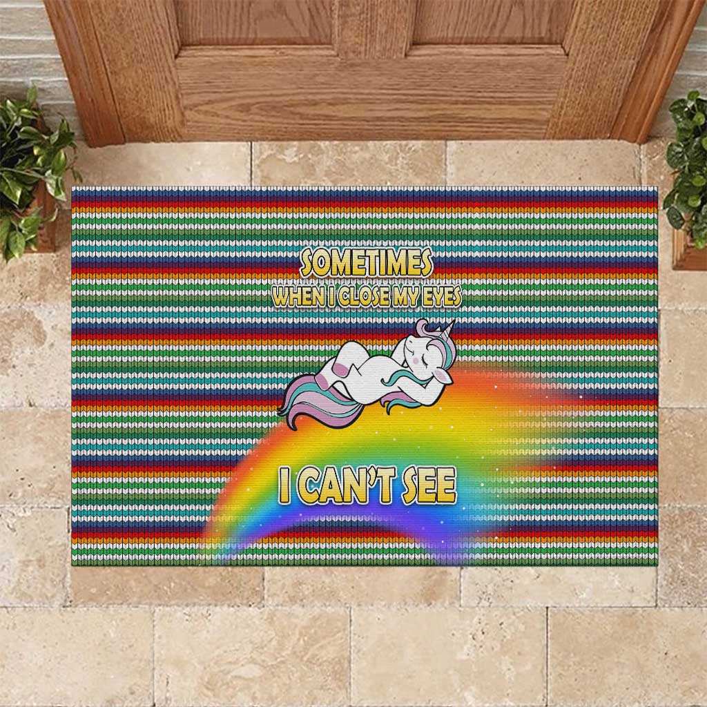 Funny Unicorn Sometimes When I Close My Eyes Christmas Rubber Doormat Xmas Holiday Patterns - Wonder Print Shop
