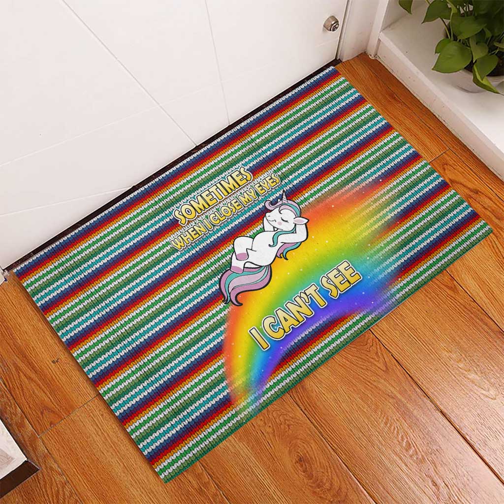 Funny Unicorn Sometimes When I Close My Eyes Christmas Rubber Doormat Xmas Holiday Patterns - Wonder Print Shop