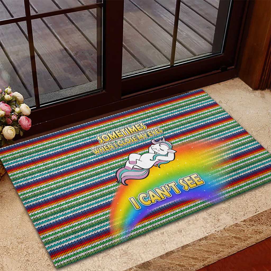 Funny Unicorn Sometimes When I Close My Eyes Christmas Rubber Doormat Xmas Holiday Patterns - Wonder Print Shop
