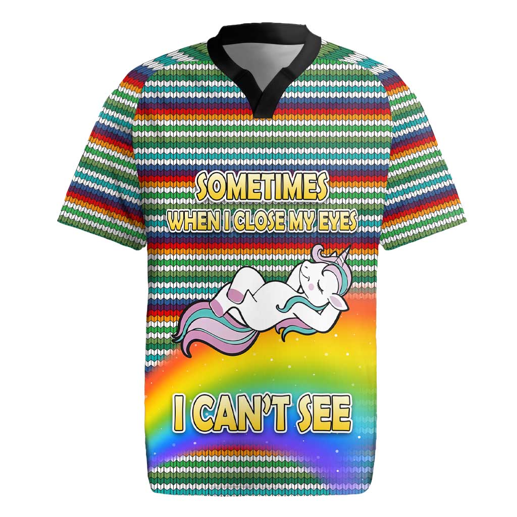 Funny Unicorn Sometimes When I Close My Eyes Christmas Rugby Jersey Xmas Holiday Patterns - Wonder Print Shop