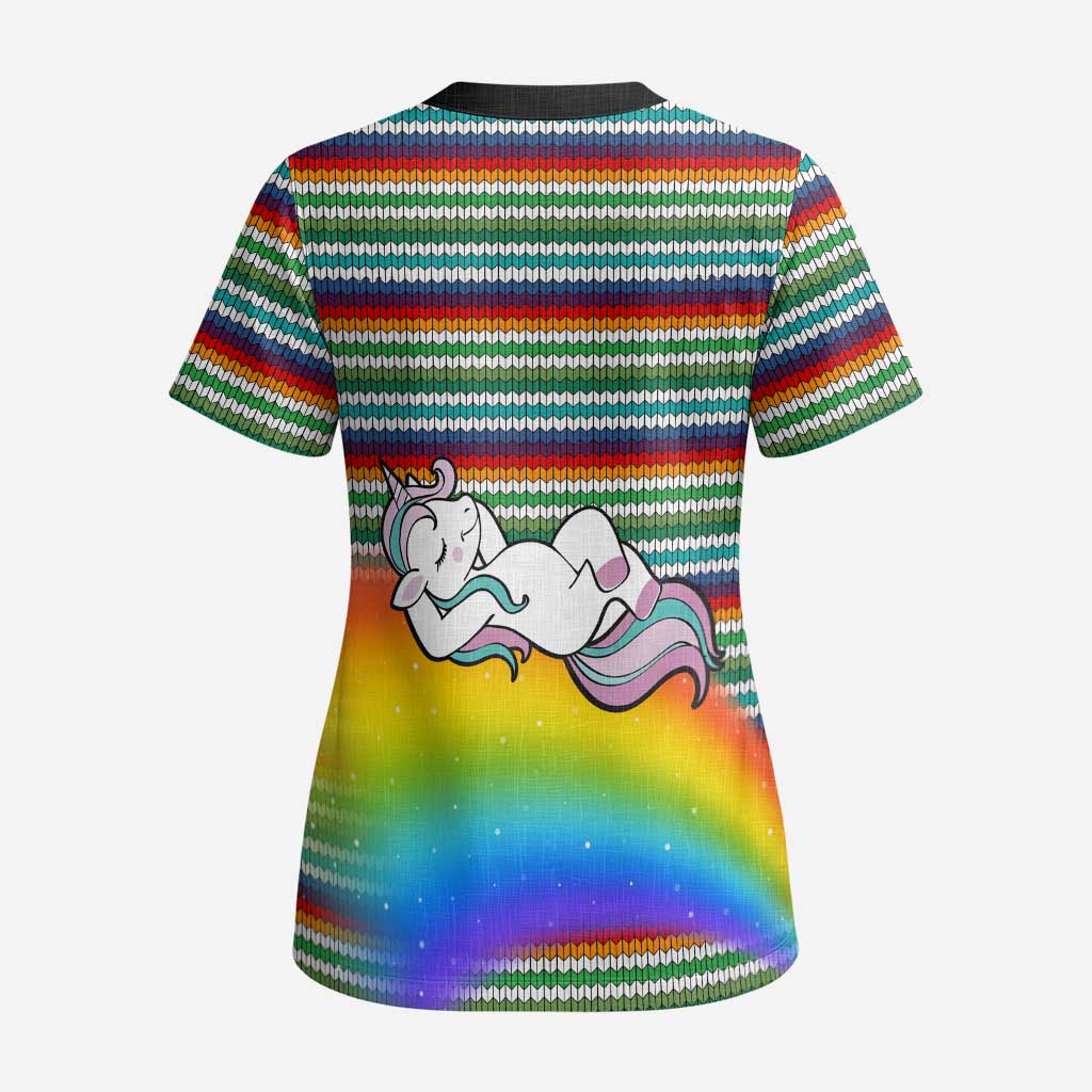 Funny Unicorn Sometimes When I Close My Eyes Christmas Scrub Top Xmas Holiday Patterns - undefined