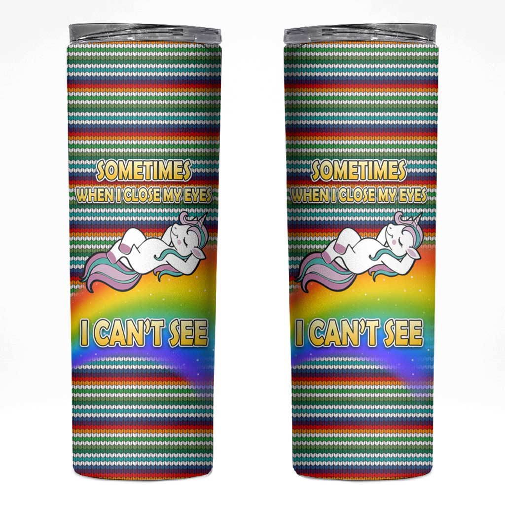 Funny Unicorn Sometimes When I Close My Eyes Christmas Skinny Tumbler Xmas Holiday Patterns - Wonder Print Shop