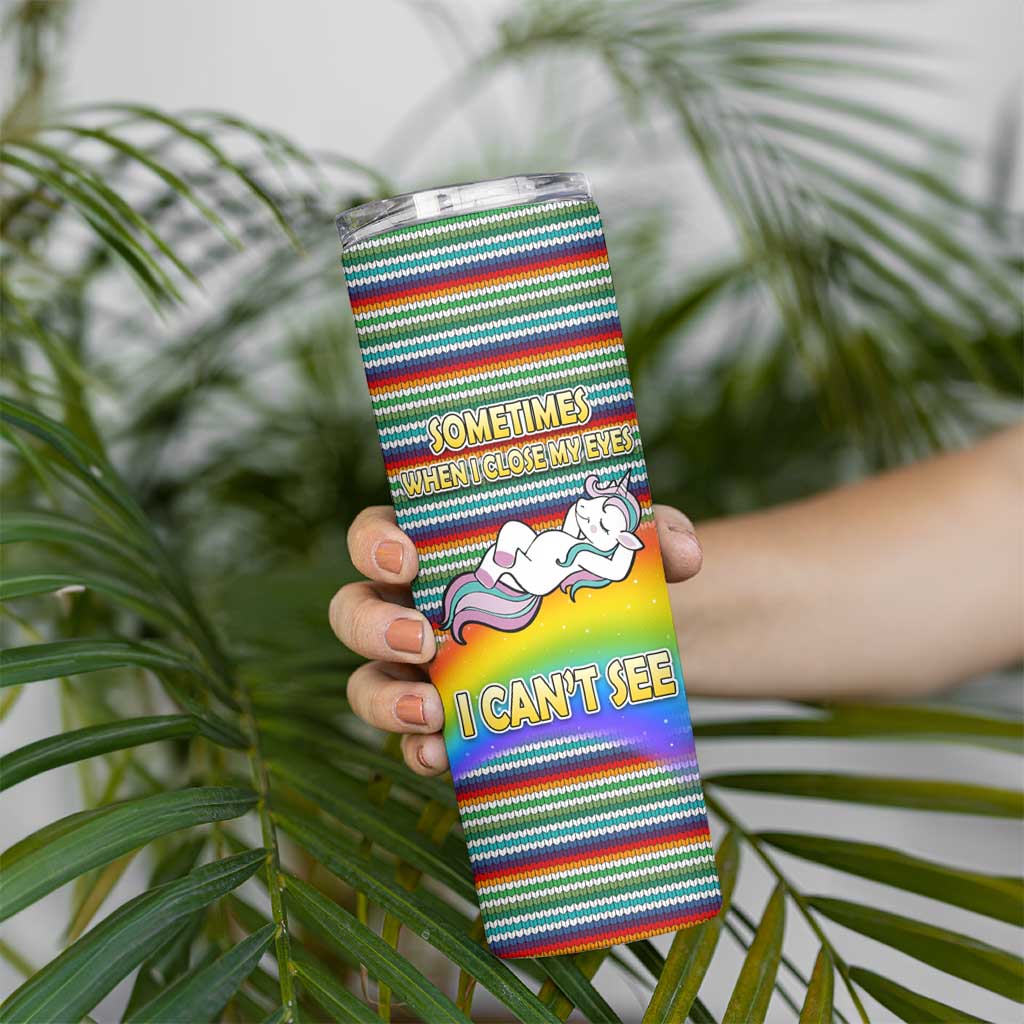 Funny Unicorn Sometimes When I Close My Eyes Christmas Skinny Tumbler Xmas Holiday Patterns - Wonder Print Shop