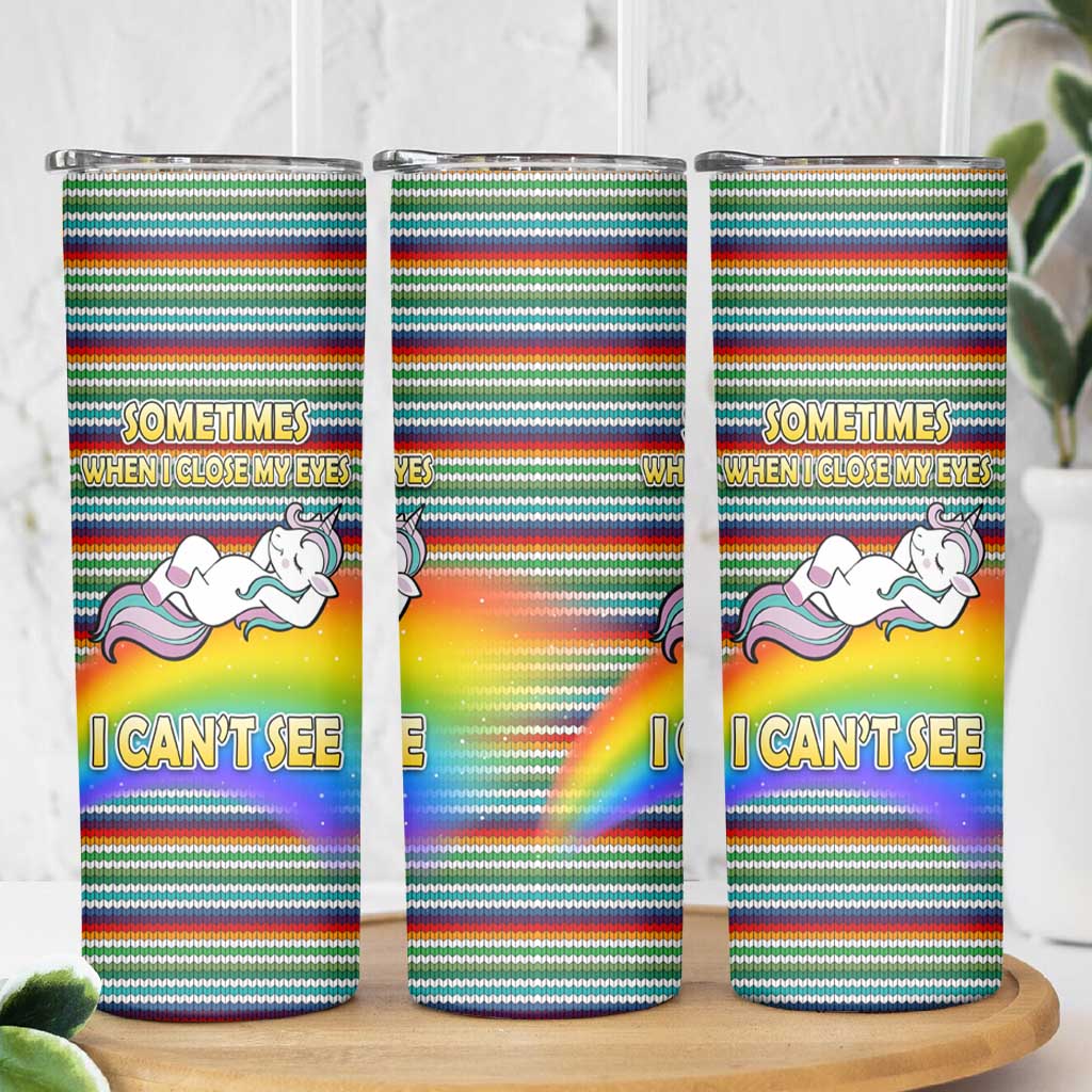 Funny Unicorn Sometimes When I Close My Eyes Christmas Skinny Tumbler Xmas Holiday Patterns - Wonder Print Shop