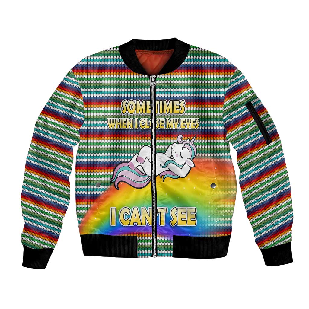 Funny Unicorn Sometimes When I Close My Eyes Christmas Sleeve Zip Bomber Jacket Xmas Holiday Patterns - Wonder Print Shop