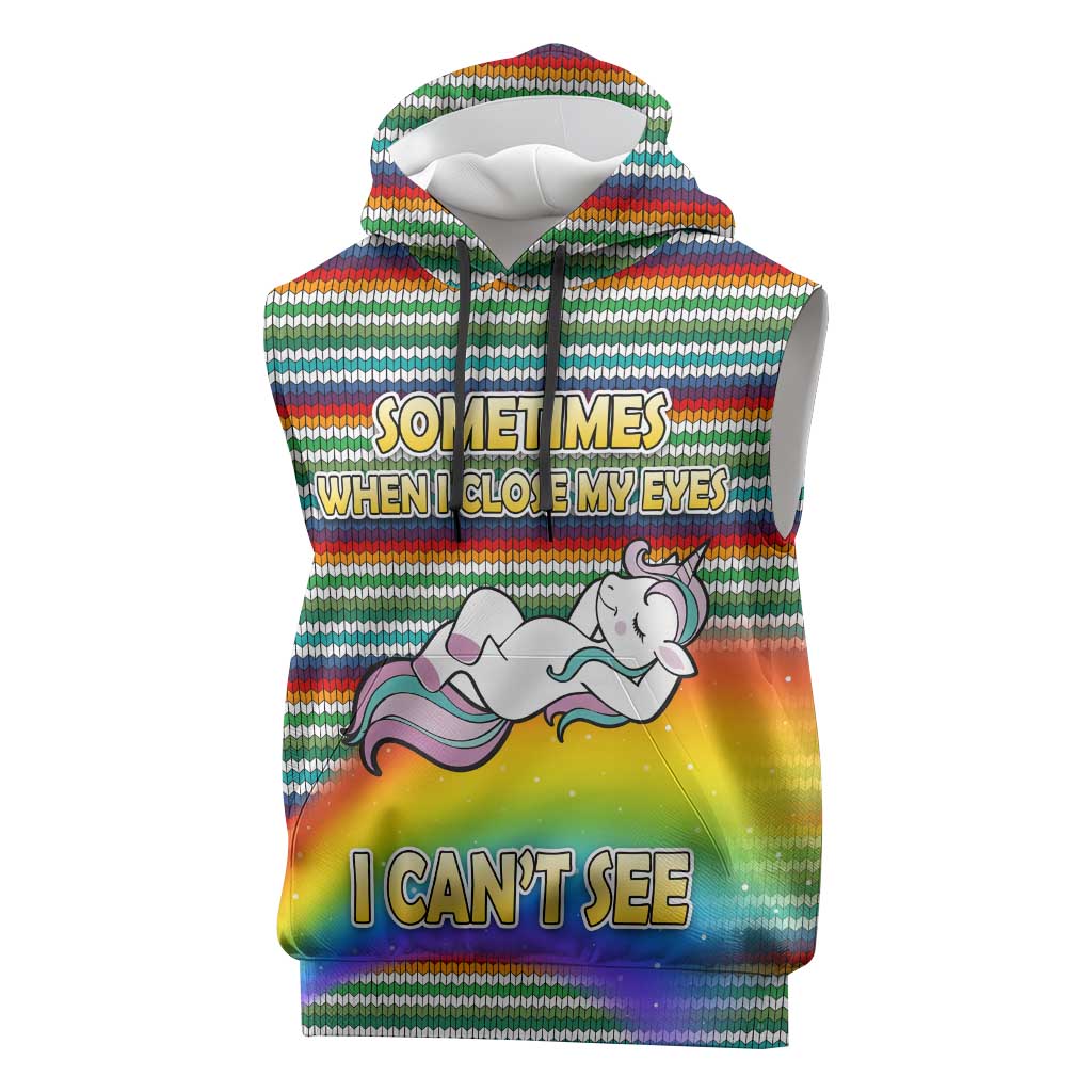 Funny Unicorn Sometimes When I Close My Eyes Christmas Sleeveless Hoodie Xmas Holiday Patterns - Wonder Print Shop
