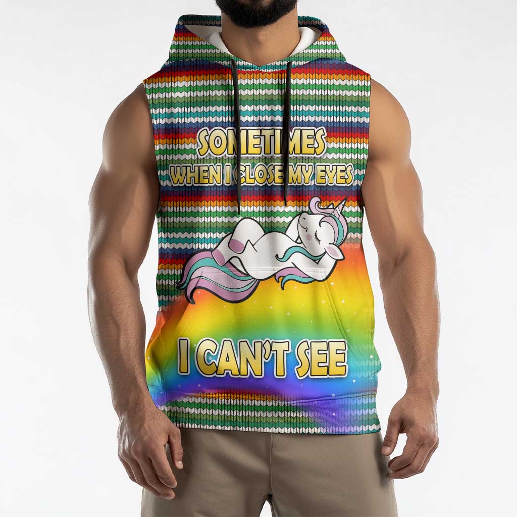 Funny Unicorn Sometimes When I Close My Eyes Christmas Sleeveless Hoodie Xmas Holiday Patterns - Wonder Print Shop
