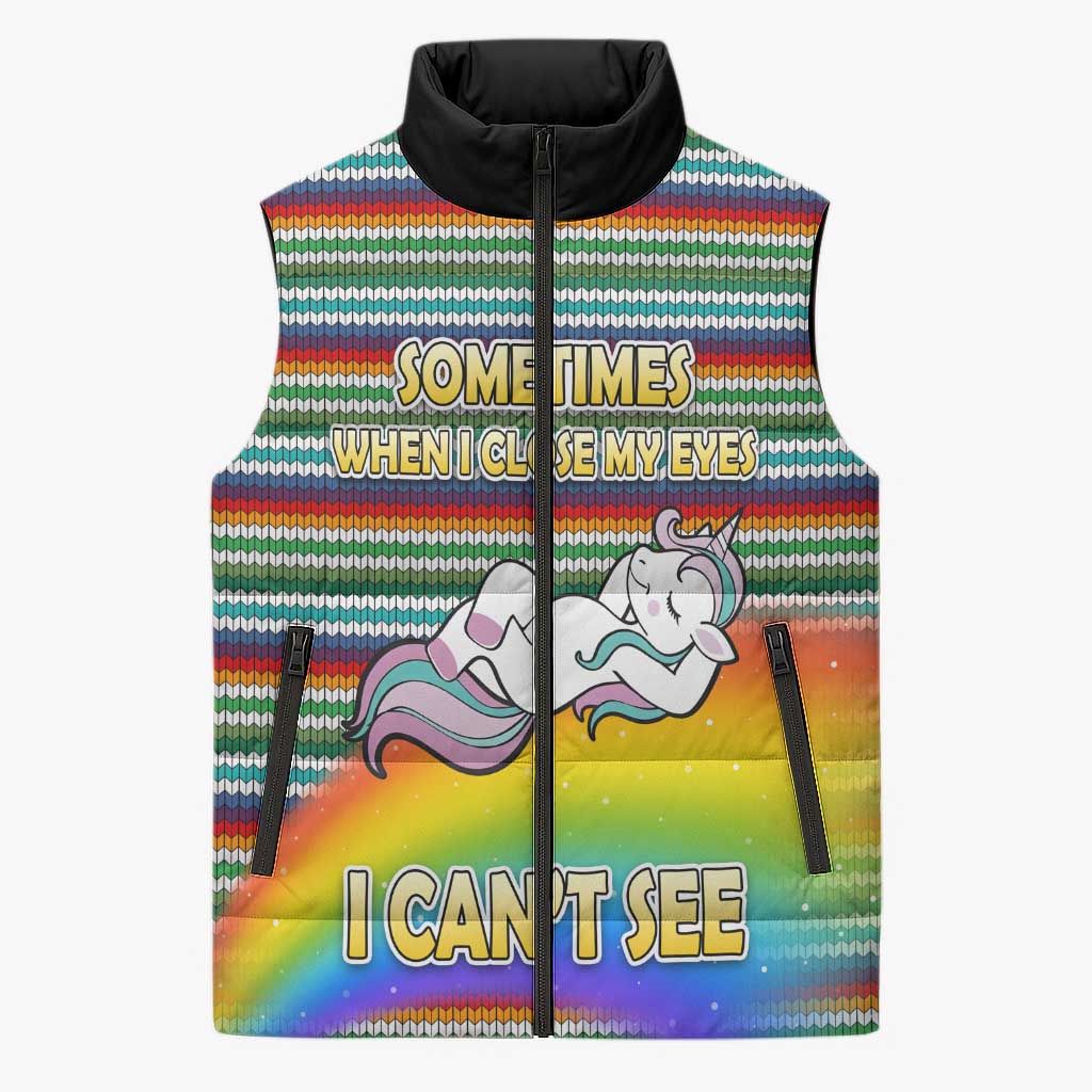 Funny Unicorn Sometimes When I Close My Eyes Christmas Sleeveless Puffer Jacket Xmas Holiday Patterns - Wonder Print Shop