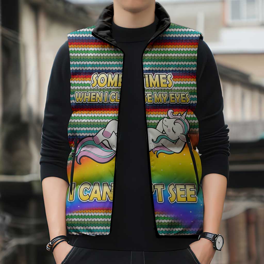Funny Unicorn Sometimes When I Close My Eyes Christmas Sleeveless Puffer Jacket Xmas Holiday Patterns - Wonder Print Shop