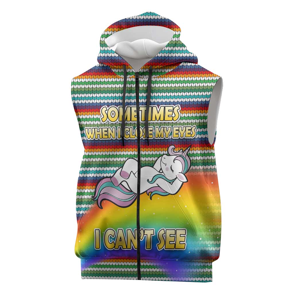 Funny Unicorn Sometimes When I Close My Eyes Christmas Sleeveless Zip Hoodie Xmas Holiday Patterns - Wonder Print Shop