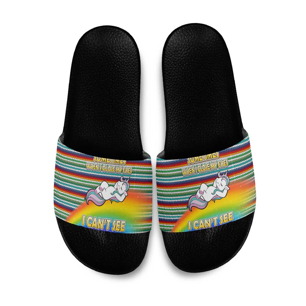 Funny Unicorn Sometimes When I Close My Eyes Christmas Slide Sandals Xmas Holiday Patterns - Wonder Print Shop