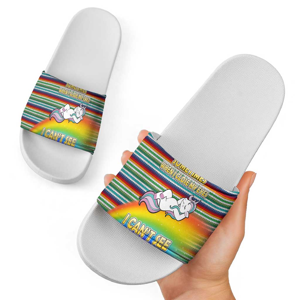 Funny Unicorn Sometimes When I Close My Eyes Christmas Slide Sandals Xmas Holiday Patterns - Wonder Print Shop