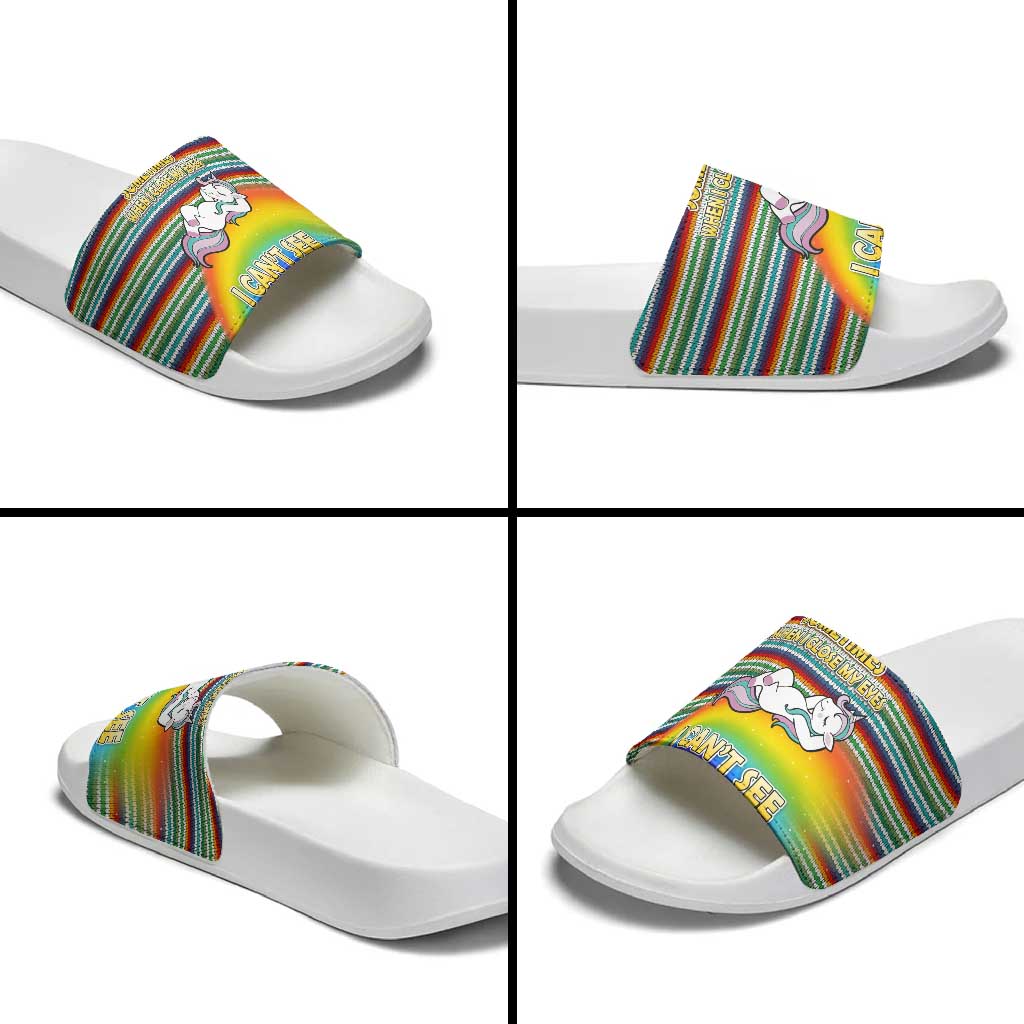 Funny Unicorn Sometimes When I Close My Eyes Christmas Slide Sandals Xmas Holiday Patterns - Wonder Print Shop