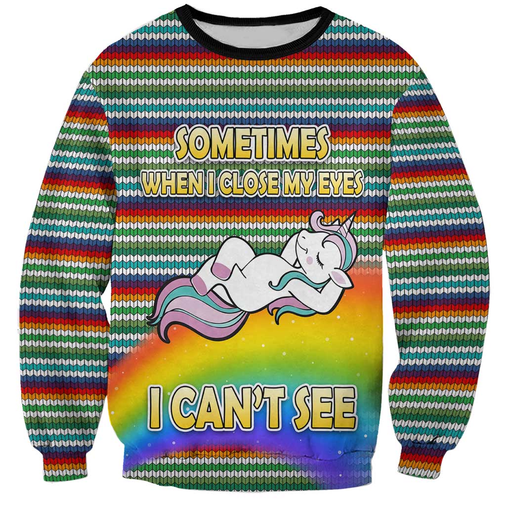 Funny Unicorn Sometimes When I Close My Eyes Christmas Sweatshirt Xmas Holiday Patterns - Wonder Print Shop