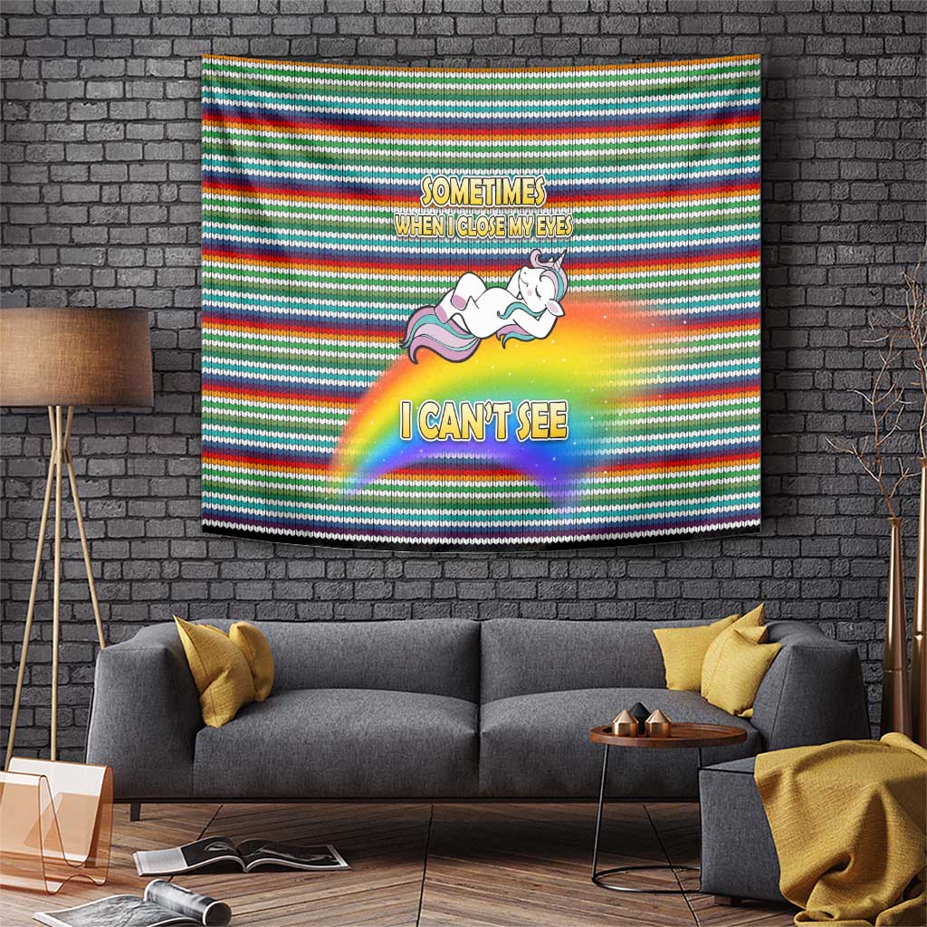 Funny Unicorn Sometimes When I Close My Eyes Christmas Tapestry Xmas Holiday Patterns - Wonder Print Shop