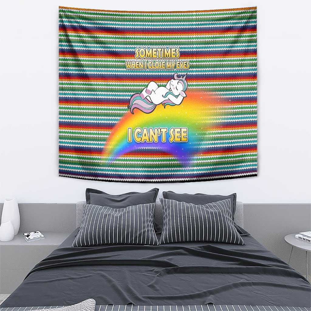 Funny Unicorn Sometimes When I Close My Eyes Christmas Tapestry Xmas Holiday Patterns - Wonder Print Shop