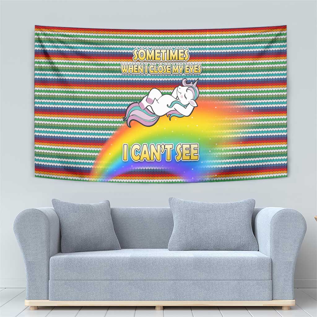 Funny Unicorn Sometimes When I Close My Eyes Christmas Tapestry Xmas Holiday Patterns - Wonder Print Shop