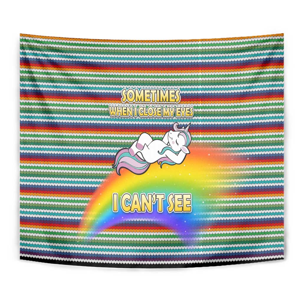 Funny Unicorn Sometimes When I Close My Eyes Christmas Tapestry Xmas Holiday Patterns - Wonder Print Shop