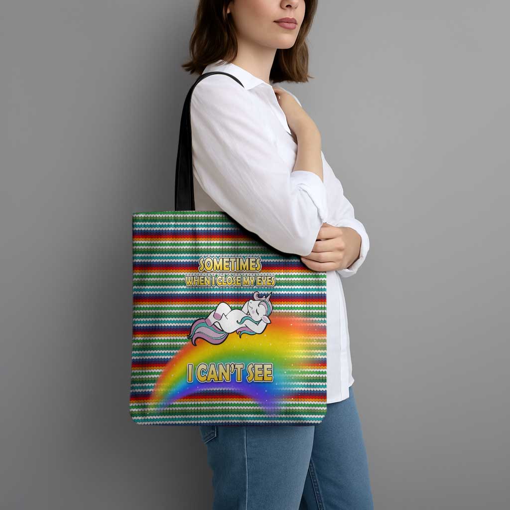 Funny Unicorn Sometimes When I Close My Eyes Christmas Tote Bag Xmas Holiday Patterns - undefined