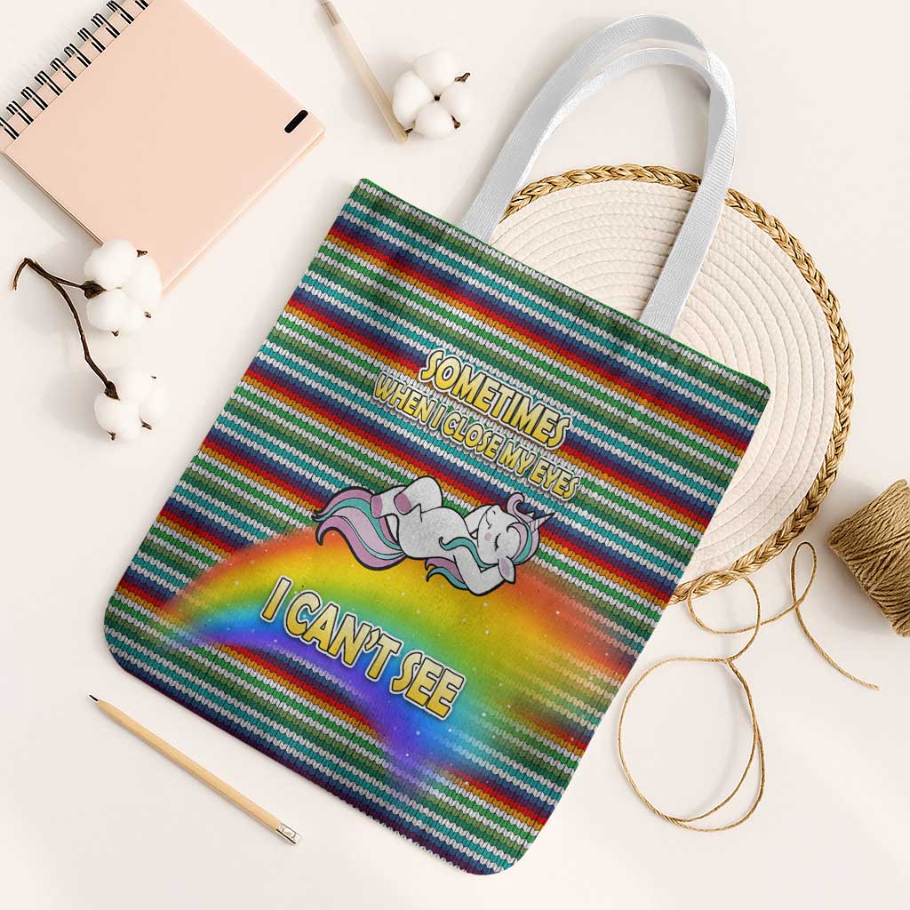 Funny Unicorn Sometimes When I Close My Eyes Christmas Tote Bag Xmas Holiday Patterns - undefined