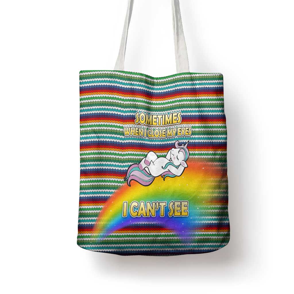 Funny Unicorn Sometimes When I Close My Eyes Christmas Tote Bag Xmas Holiday Patterns - undefined