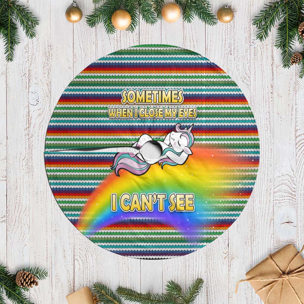 Funny Unicorn Sometimes When I Close My Eyes Christmas Tree Skirt Xmas Holiday Patterns - Wonder Print Shop