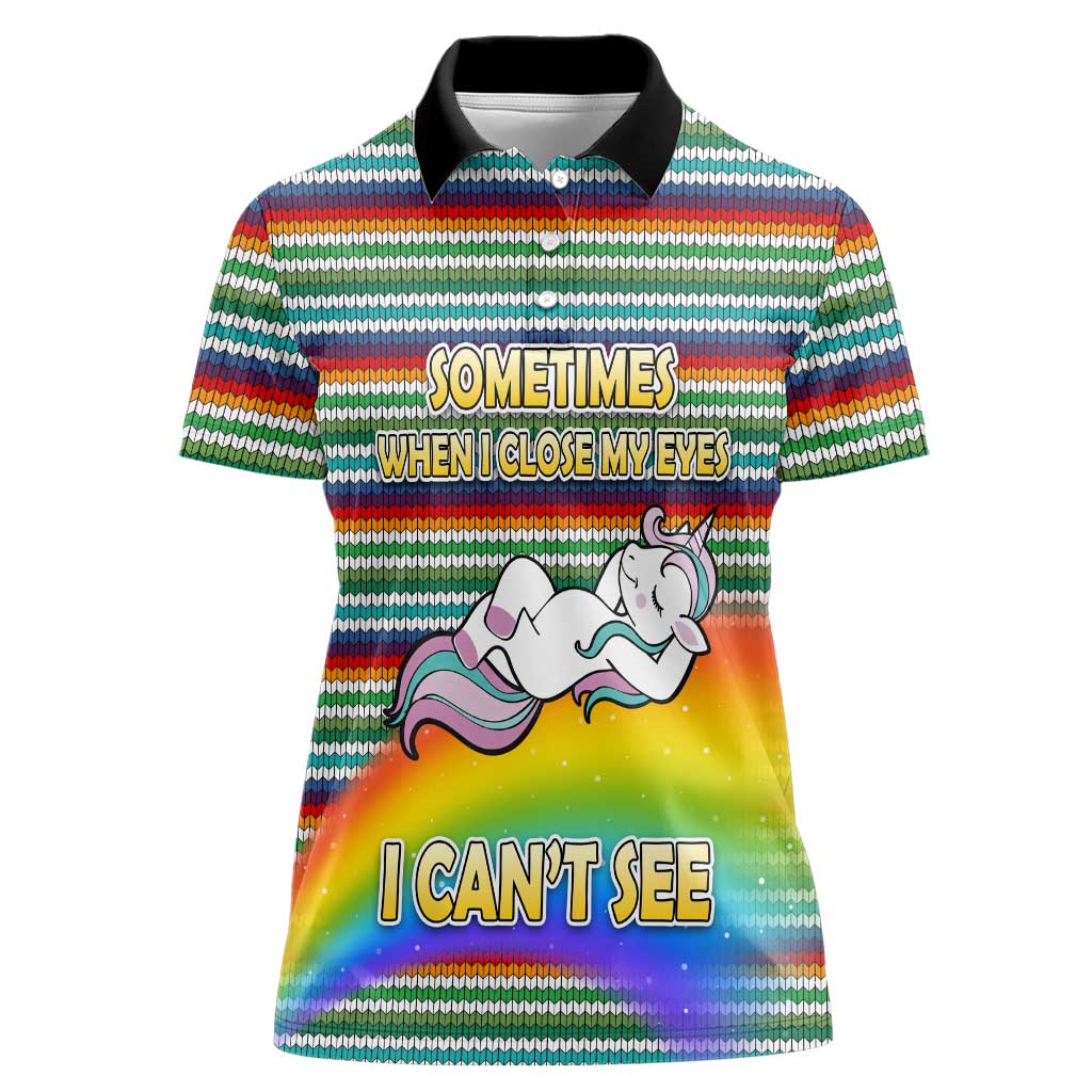 Funny Unicorn Sometimes When I Close My Eyes Christmas Women Polo Shirt Xmas Holiday Patterns - Wonder Print Shop