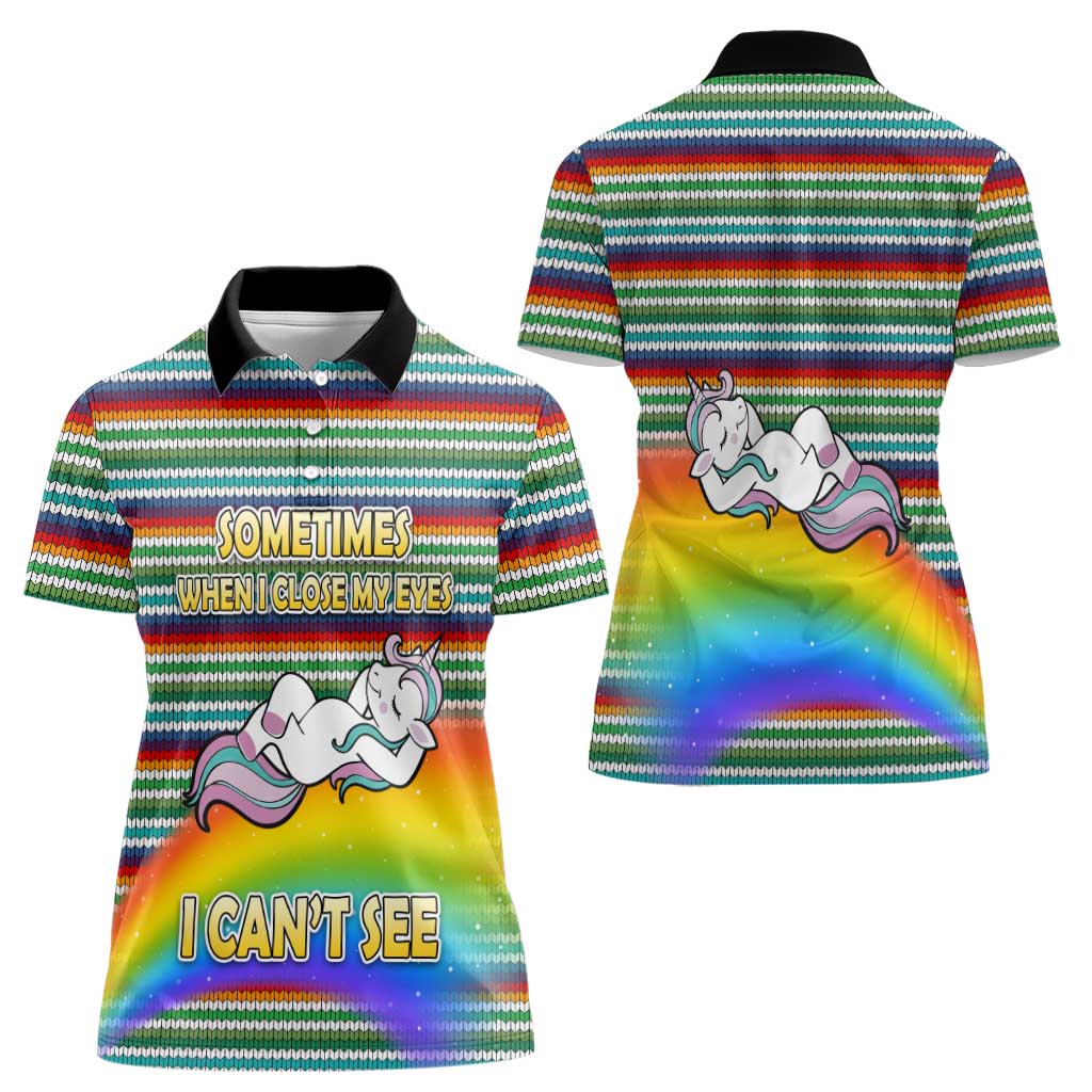 Funny Unicorn Sometimes When I Close My Eyes Christmas Women Polo Shirt Xmas Holiday Patterns - Wonder Print Shop