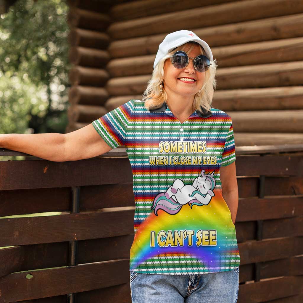 Funny Unicorn Sometimes When I Close My Eyes Christmas Women Polo Shirt Xmas Holiday Patterns - Wonder Print Shop