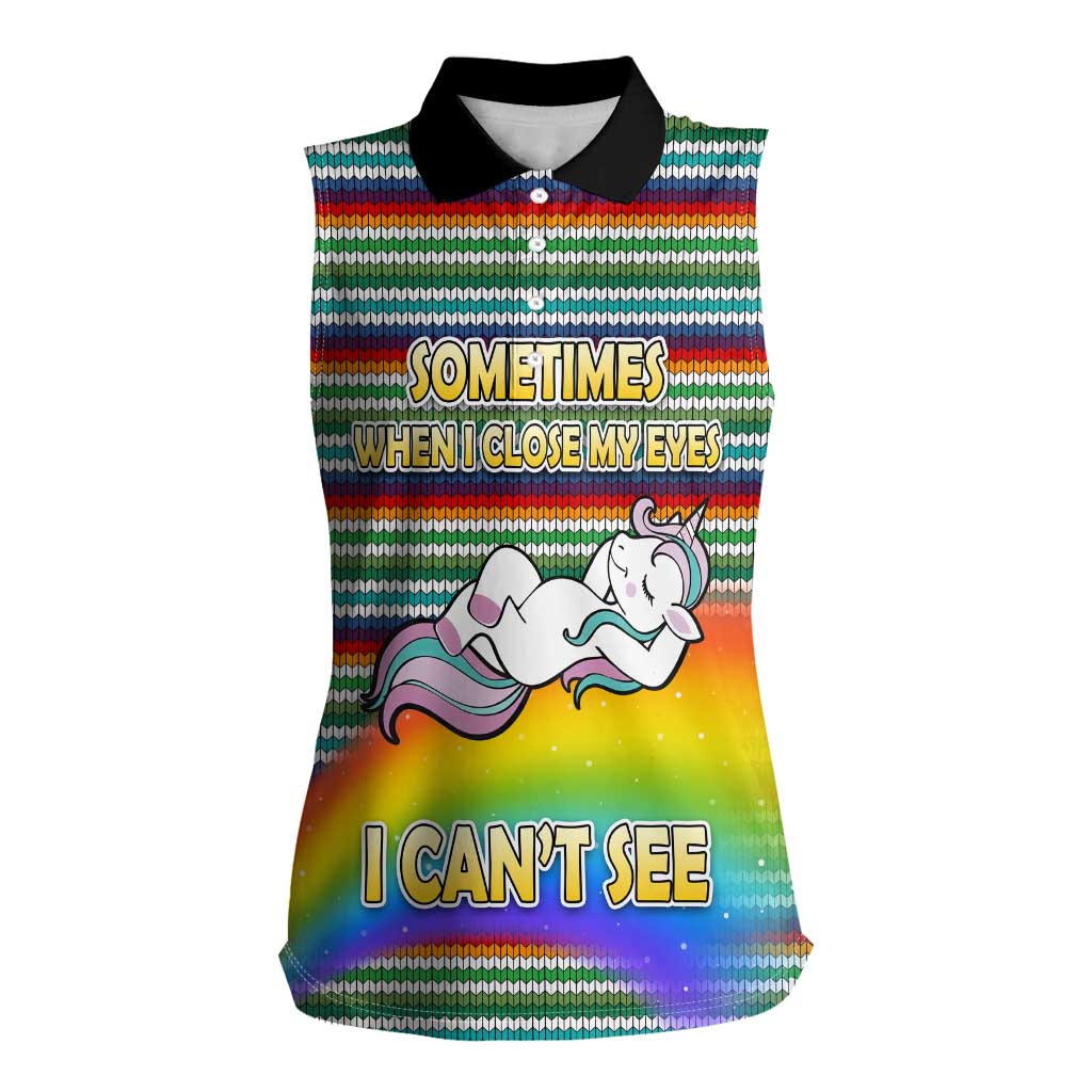 Funny Unicorn Sometimes When I Close My Eyes Christmas Women Sleeveless Polo Shirt Xmas Holiday Patterns - Wonder Print Shop