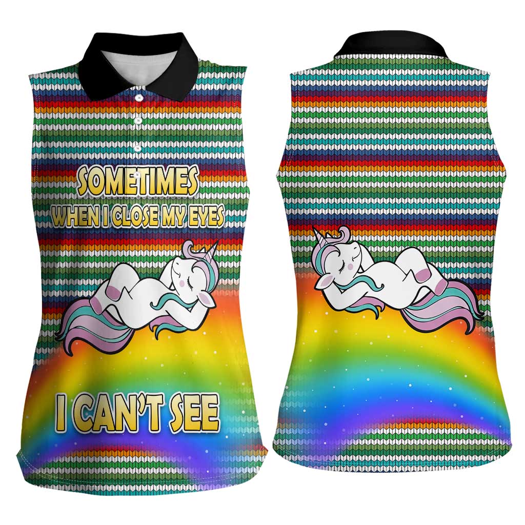 Funny Unicorn Sometimes When I Close My Eyes Christmas Women Sleeveless Polo Shirt Xmas Holiday Patterns - Wonder Print Shop