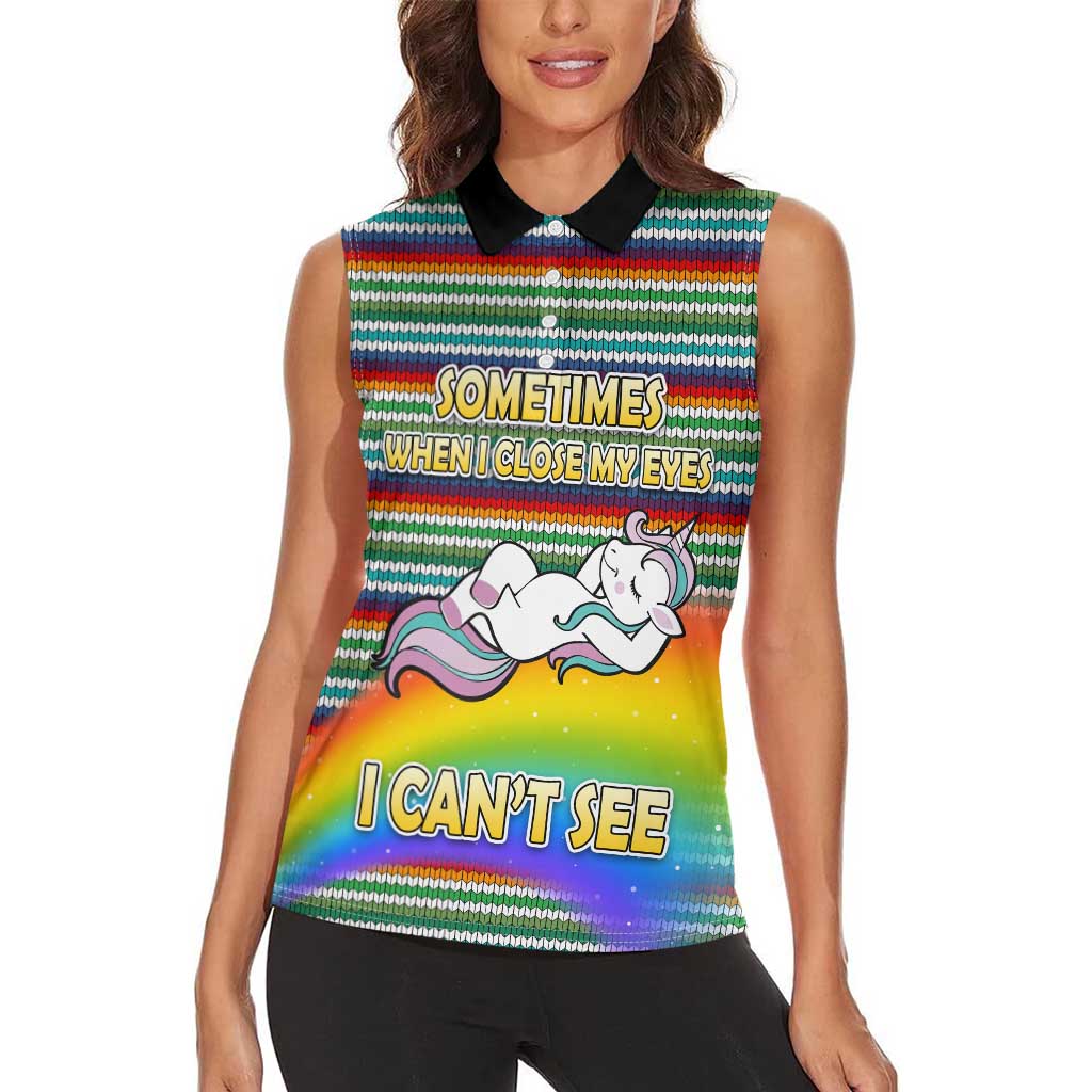 Funny Unicorn Sometimes When I Close My Eyes Christmas Women Sleeveless Polo Shirt Xmas Holiday Patterns - Wonder Print Shop