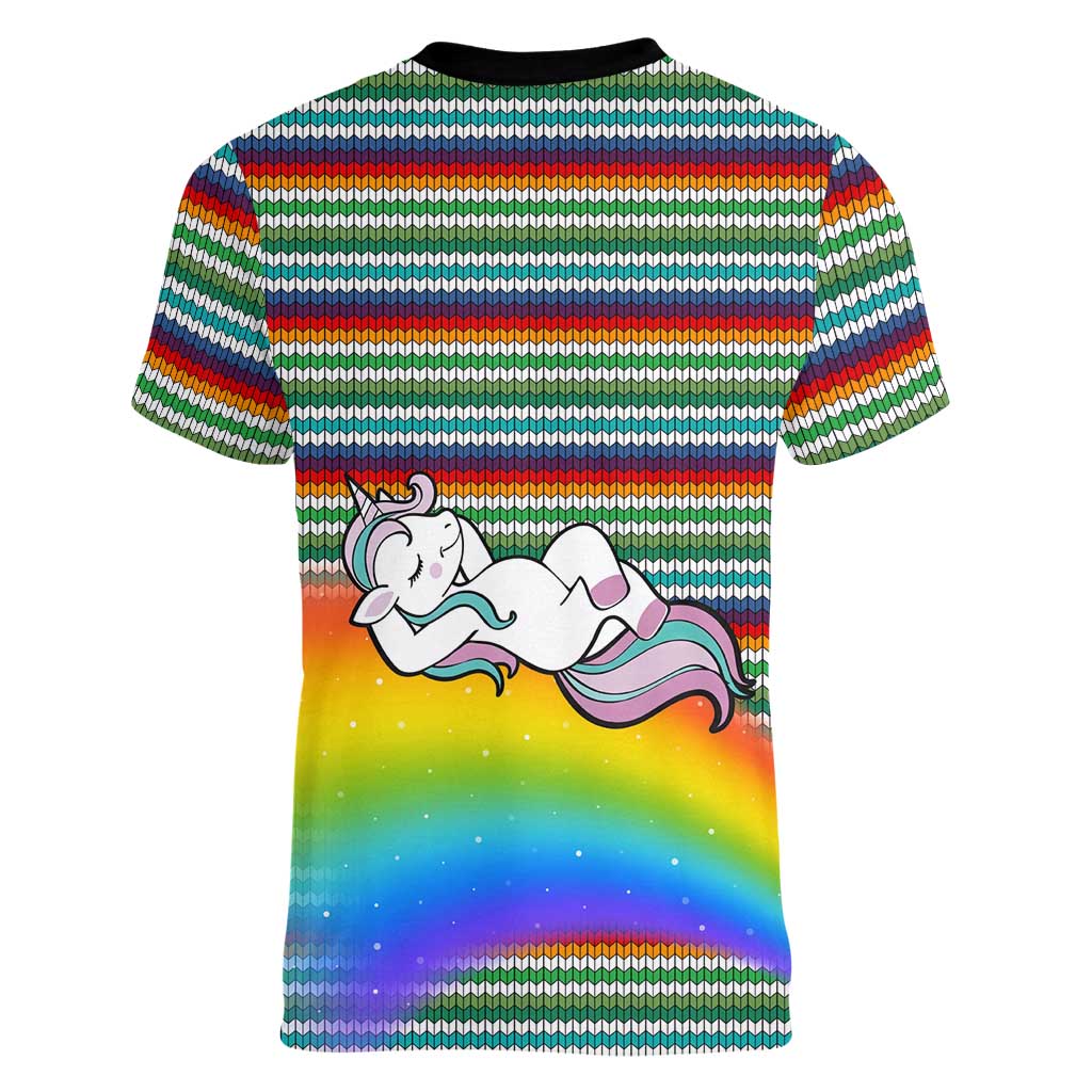 Funny Unicorn Sometimes When I Close My Eyes Christmas Women V-Neck T-Shirt Xmas Holiday Patterns - Wonder Print Shop