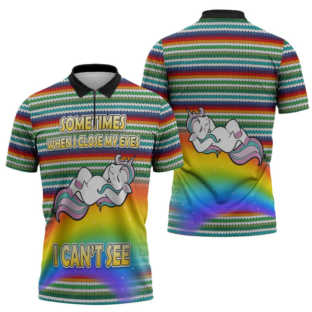 Funny Unicorn Sometimes When I Close My Eyes Christmas Zipper Polo Shirt Xmas Holiday Patterns - Wonder Print Shop