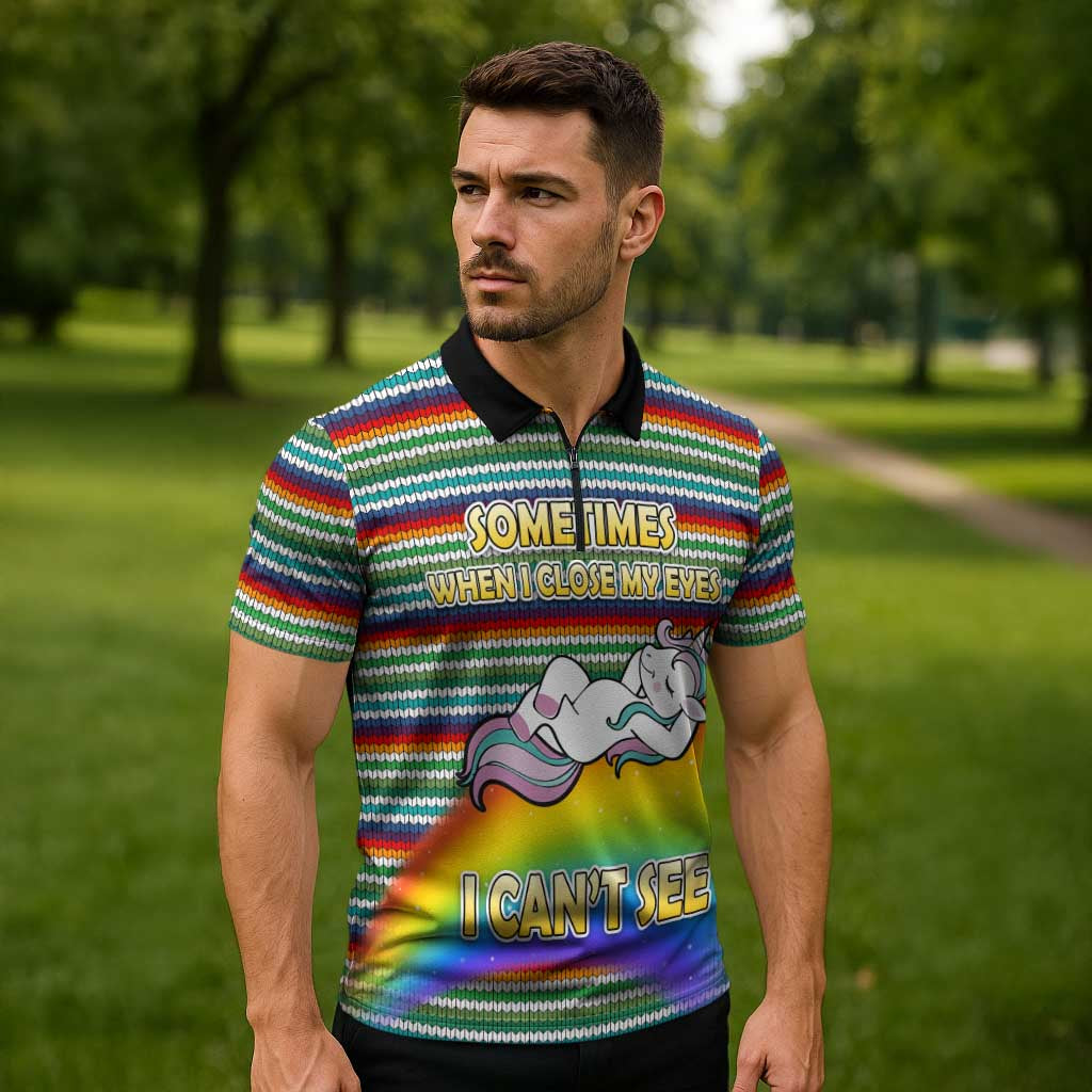 Funny Unicorn Sometimes When I Close My Eyes Christmas Zipper Polo Shirt Xmas Holiday Patterns - Wonder Print Shop