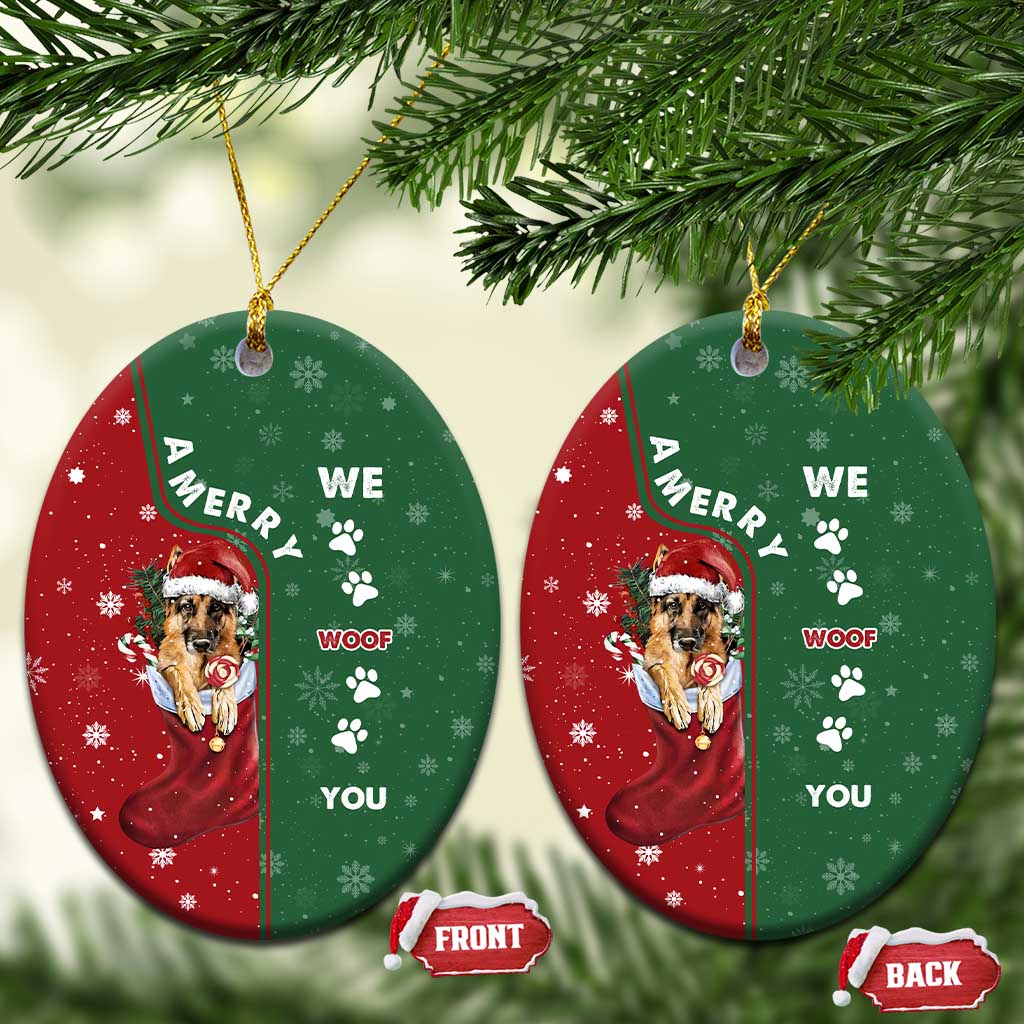 German Shepherd Merry Christmas Ceramic Ornament Xmas Holiday Patterns - Wonder Print Shop