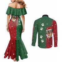 German Shepherd Merry Christmas Christmas Couples Matching Mermaid Dress and Long Sleeve Button Shirt Xmas Holiday Patterns - Wonder Print Shop