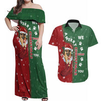 German Shepherd Merry Christmas Christmas Couples Matching Off Shoulder Maxi Dress and Hawaiian Shirt Xmas Holiday Patterns - Wonder Print Shop