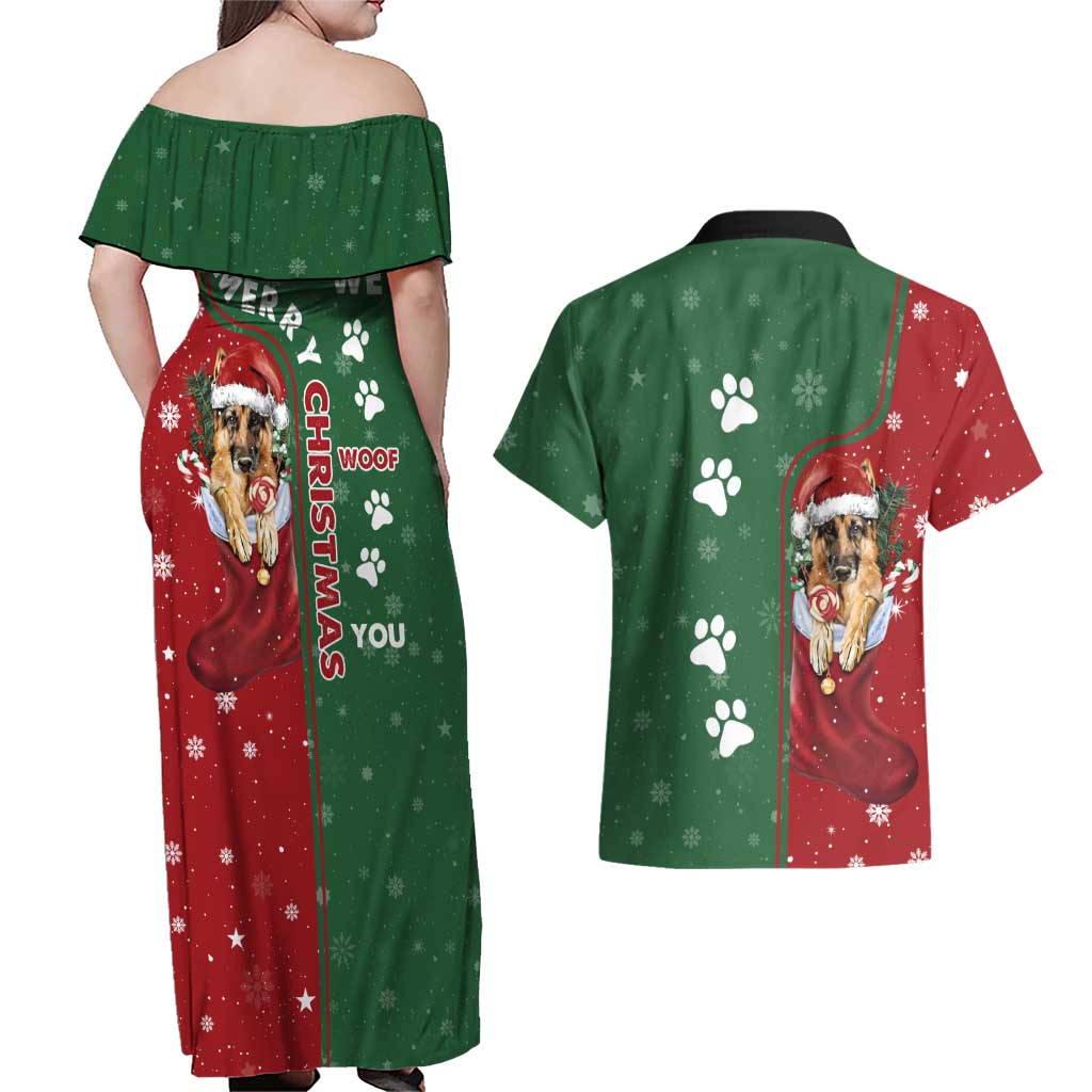 German Shepherd Merry Christmas Christmas Couples Matching Off Shoulder Maxi Dress and Hawaiian Shirt Xmas Holiday Patterns - Wonder Print Shop