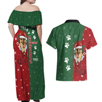German Shepherd Merry Christmas Christmas Couples Matching Off Shoulder Maxi Dress and Hawaiian Shirt Xmas Holiday Patterns - Wonder Print Shop