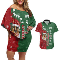 German Shepherd Merry Christmas Christmas Couples Matching Off Shoulder Short Dress and Hawaiian Shirt Xmas Holiday Patterns - Wonder Print Shop