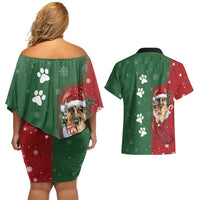 German Shepherd Merry Christmas Christmas Couples Matching Off Shoulder Short Dress and Hawaiian Shirt Xmas Holiday Patterns - Wonder Print Shop