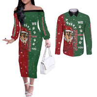 German Shepherd Merry Christmas Christmas Couples Matching Off The Shoulder Long Sleeve Dress and Long Sleeve Button Shirt Xmas Holiday Patterns - Wonder Print Shop