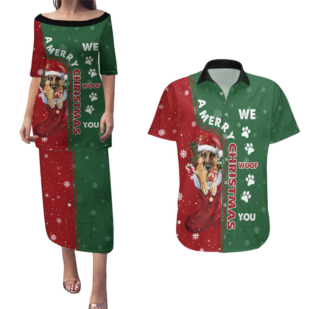 German Shepherd Merry Christmas Christmas Couples Matching Puletasi and Hawaiian Shirt Xmas Holiday Patterns - Wonder Print Shop