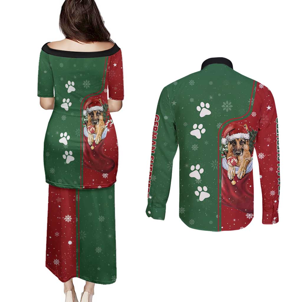 German Shepherd Merry Christmas Christmas Couples Matching Puletasi and Long Sleeve Button Shirt Xmas Holiday Patterns - Wonder Print Shop