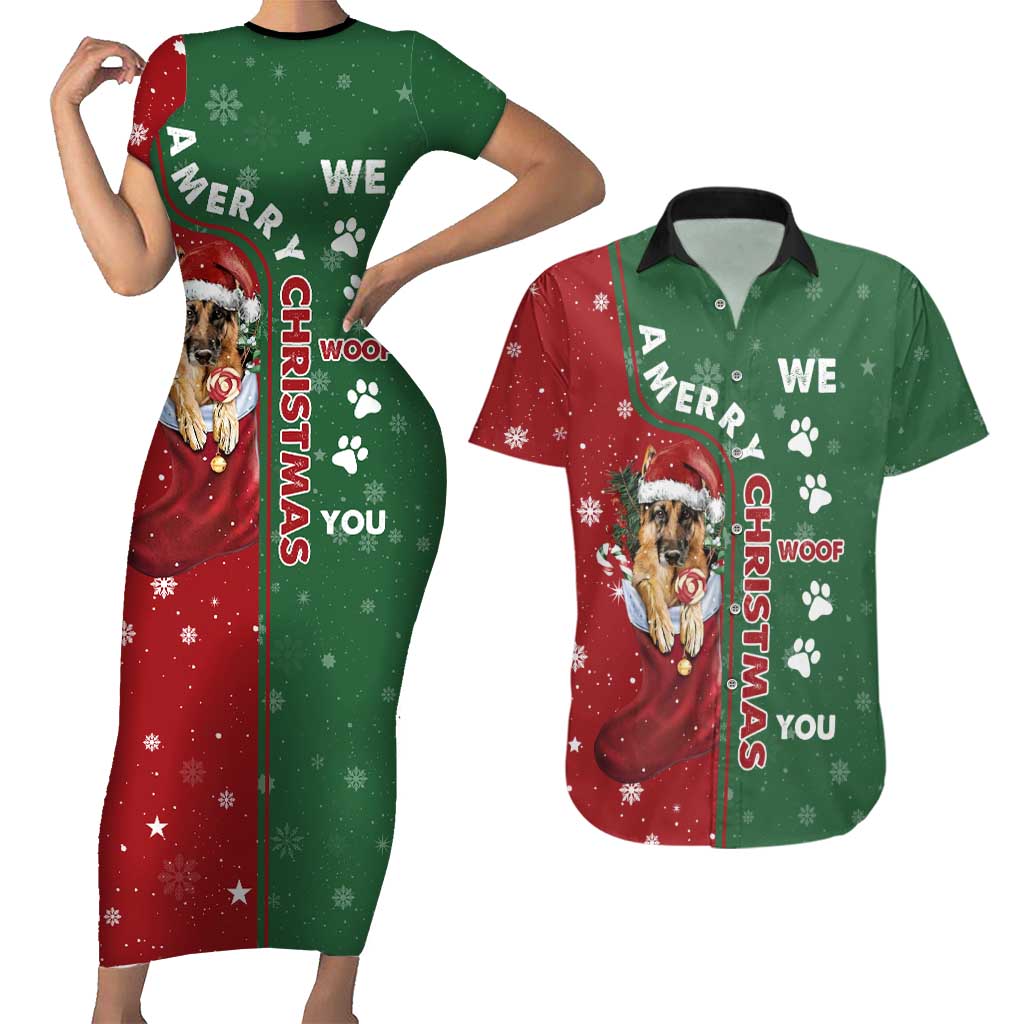 German Shepherd Merry Christmas Christmas Couples Matching Short Sleeve Bodycon Dress and Hawaiian Shirt Xmas Holiday Patterns - Wonder Print Shop