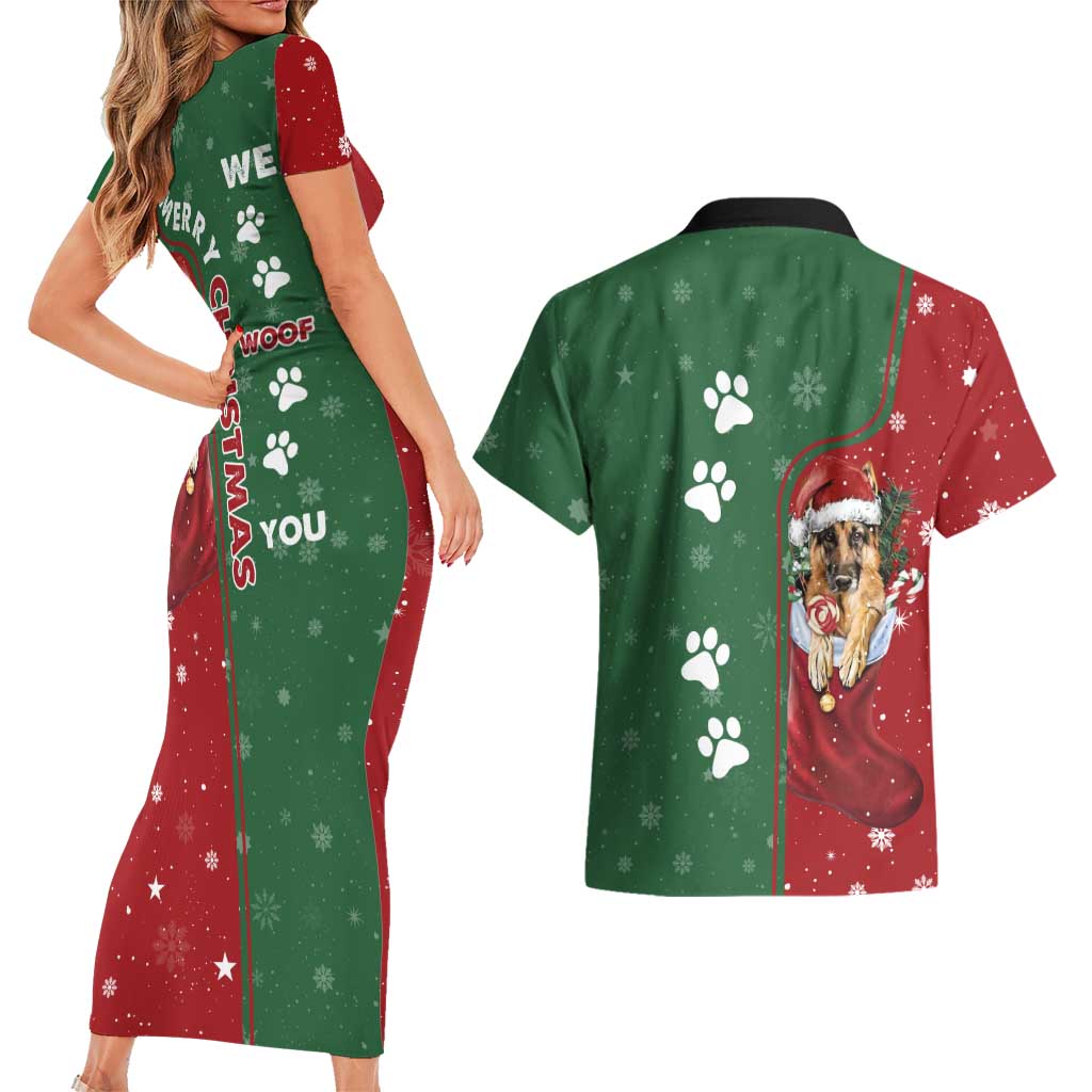 German Shepherd Merry Christmas Christmas Couples Matching Short Sleeve Bodycon Dress and Hawaiian Shirt Xmas Holiday Patterns - Wonder Print Shop
