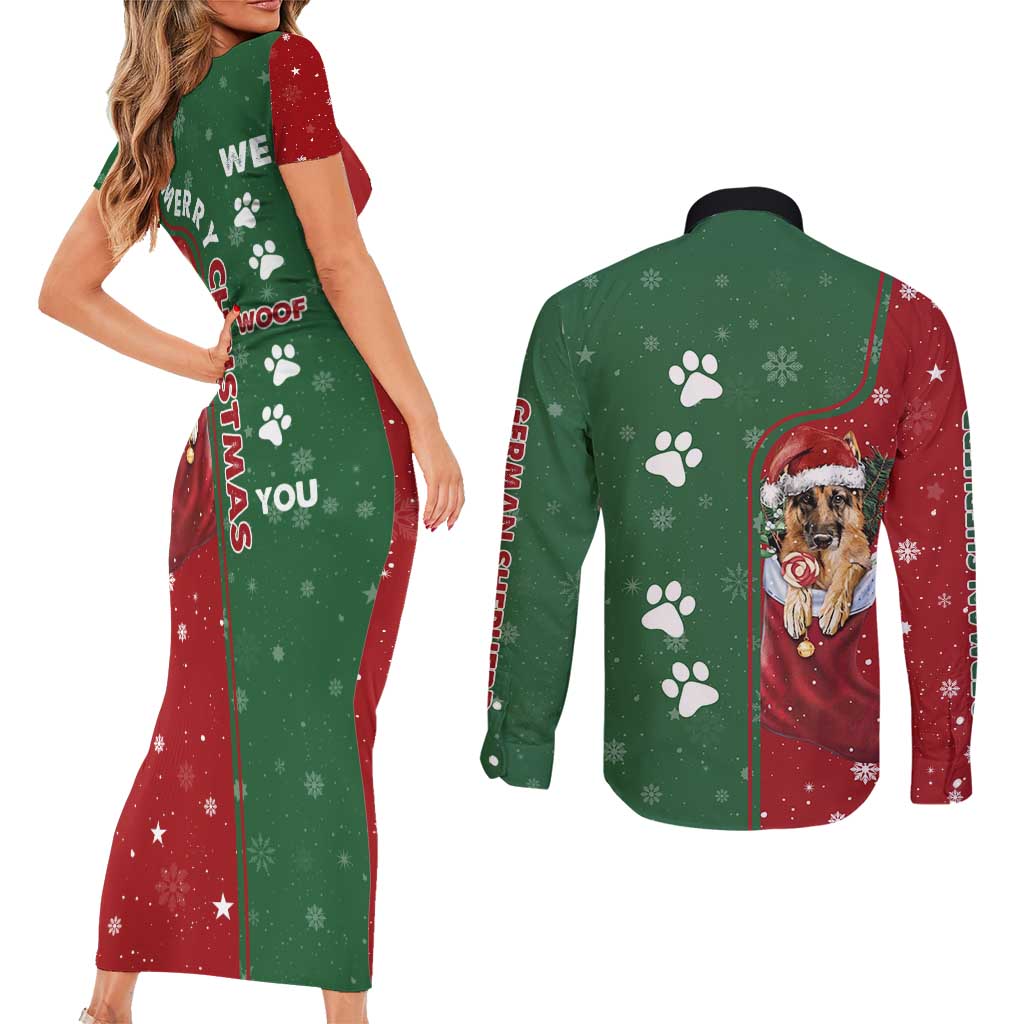 German Shepherd Merry Christmas Christmas Couples Matching Short Sleeve Bodycon Dress and Long Sleeve Button Shirt Xmas Holiday Patterns - Wonder Print Shop