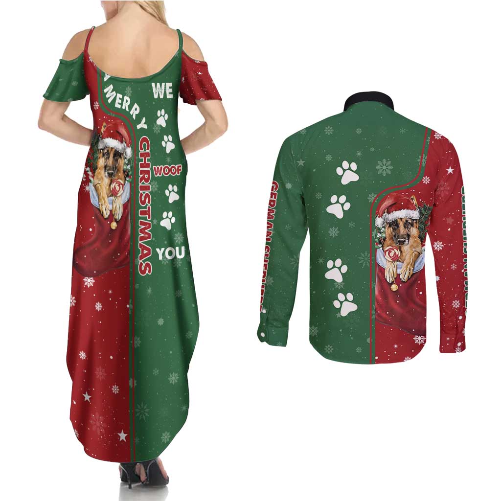 German Shepherd Merry Christmas Christmas Couples Matching Summer Maxi Dress and Long Sleeve Button Shirt Xmas Holiday Patterns - Wonder Print Shop